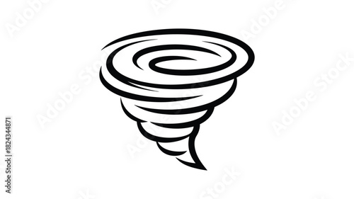 Hand drawn sketch of a swirling tornado funnel cloud in black and white illustration