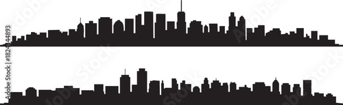 Two black silhouette city skylines with varied building heights against a white background vector