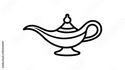 Simple outline drawing of an antique magic lamp with a spout and handle