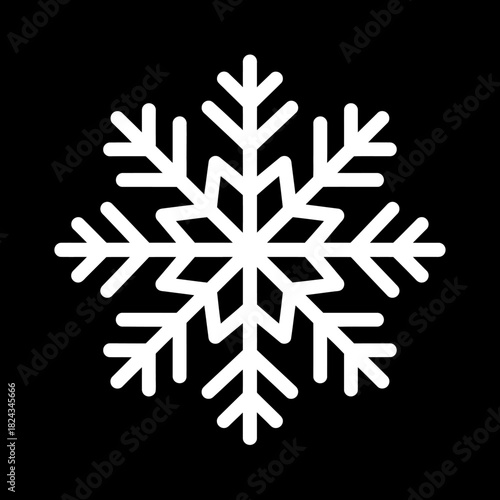 White snowflake icon isolated on black background. Simple flat vector illustration for winter, Christmas, and cold weather design