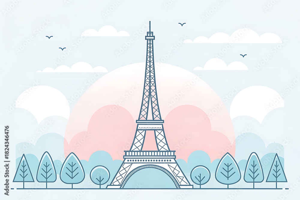 Fototapeta premium Minimal vector illustration of the Eiffel Tower