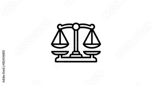 Simple line art icon of a justice scale symbolizing balance and fairness