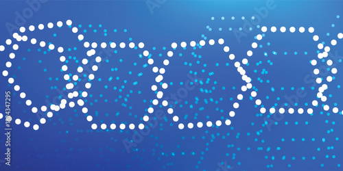 Glowing white double helix structure composed of interconnected hexagonal dot patterns.