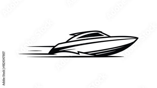 Sleek modern speed boat in motion with dynamic lines indicating fast movement