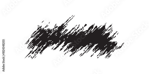Abstract black grunge brush stroke with a dynamic scratchy texture and jagged edges.