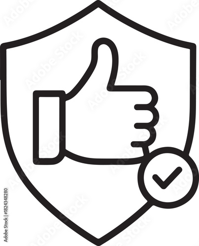 Minimal trusted review thumbs-up line icon, perfect for ratings, feedback, customer trust, and quality approval.