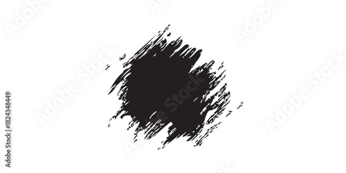 Textured black brush stroke with rough irregular edges a hand-painted ink splatter or grunge paint blob.