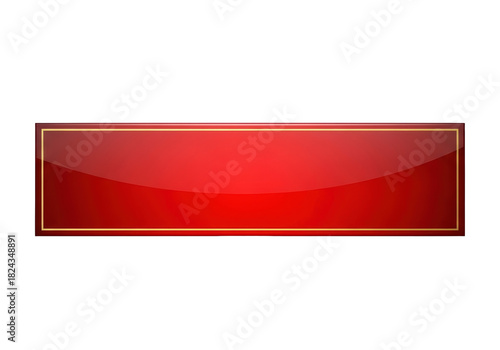 Red banner with gold trim isolated PNG, glossy rectangle shape on transparent background for graphic design and web elements