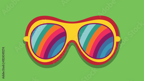 Vibrant rainbow lens aviator sunglasses against a blue sky