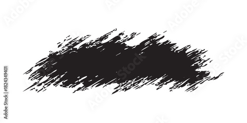 Rough black grunge brush stroke with a messy hand-drawn and textured scribble effect.