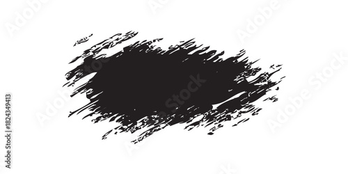 Abstract black grunge paint stroke with rough scratchy and distressed textured edges.