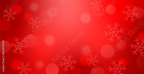 Red Christmas Background with Snowflakes and Bokeh Lights. Holiday. Vector Illustration