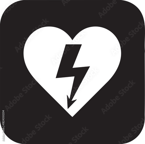 AED Icon – Automated External Defibrillator Symbol with Heart and Lightning . Flat Vector AED Sign for Emergency .