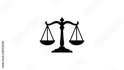 Silhouette of a classic balance scale symbolizing justice fairness and legal decisions on a white background