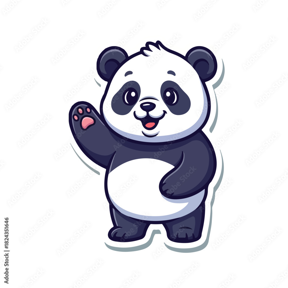 Fototapeta premium Cute Waving Panda Cartoon Mascot