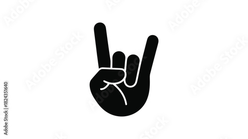 Black silhouette of a hand making the rock on gesture against a white background