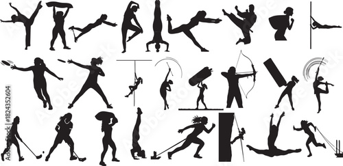 Diverse athletic silhouettes a collection of sports and fitness activities in black
