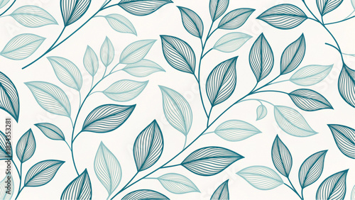 Elegant flowing teal leaf pattern creates a serene and calming botanical design, perfect for textiles, wallpaper, and modern design projects