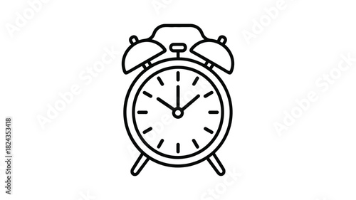 Classic retro alarm clock icon symbol with bells and hands indicating time