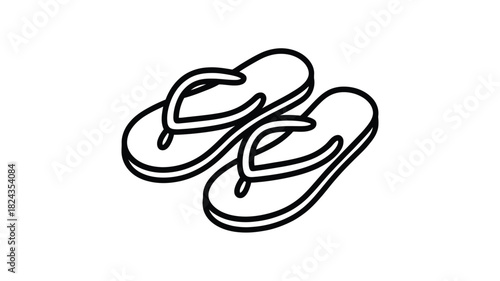 Simple hand drawn outline illustration of a pair of flip flops on a white background