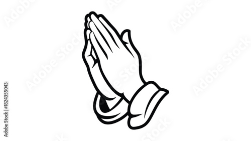 Simple line drawing of two praying hands clasped together in reverence and faith