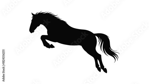 Dynamic silhouette of a powerful horse leaping with mane and tail flowing