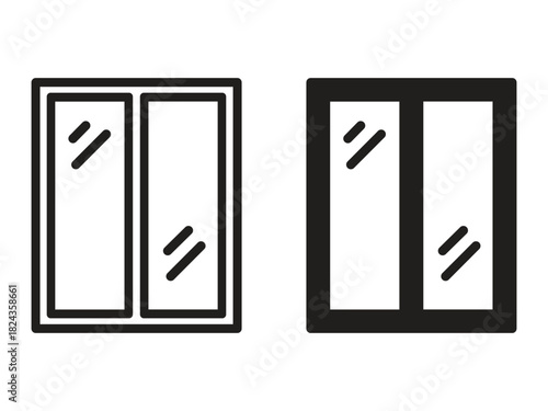 Window icon set featuring two distinct styles, an outlined version and a solid filled design, perfect for architectural, home, or user interface applications.