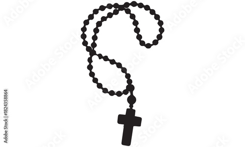 High-quality rosary beads silhouette featuring a Christian cross. Perfect for religious art, prayer graphics, or faith-inspired designs.
