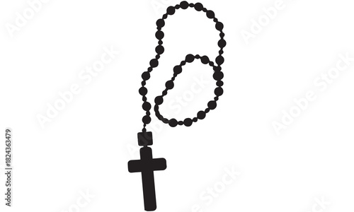 High-quality rosary beads silhouette featuring a Christian cross. Perfect for religious art, prayer graphics, or faith-inspired designs.