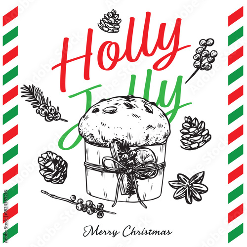 Hand drawn seasonal Christmas Bread Panettone graphic design illustration