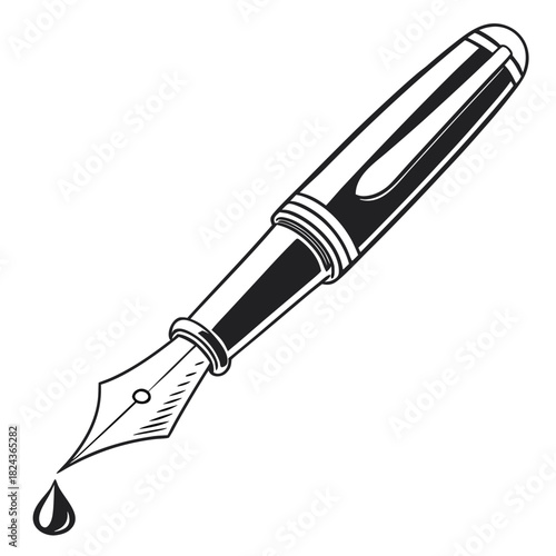 Classic fountain pen dripping ink drop illustration
