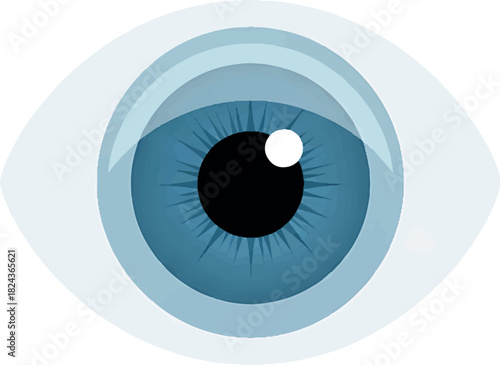A clean and minimalist vector illustration of a human eye with a vibrant blue iris and a black pupil, representing clear vision, insight, and digital perception