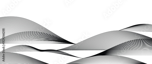 Minimal halftone mountain vector background with black and white dotted landscape waves — modern abstract design for creative artwork, posters and decorative scenes