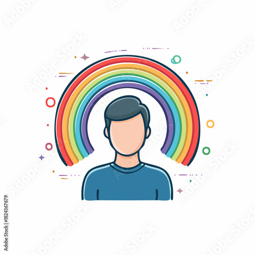 Vector Illustration of a User Profile Icon with a Vibrant Rainbow Symbolizing Diversity and Identity