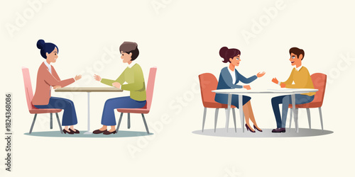 Vector illustrations depicting diverse individuals engaging in meaningful conversations and discussions, highlighting effective communication and connection
