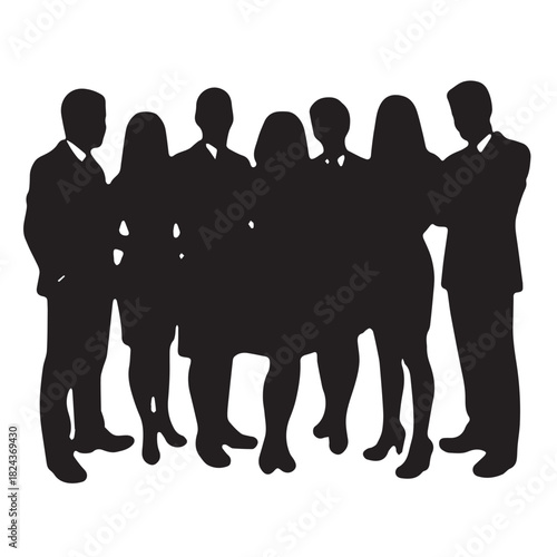 Business people , silhouettes, group of standing business men and women
