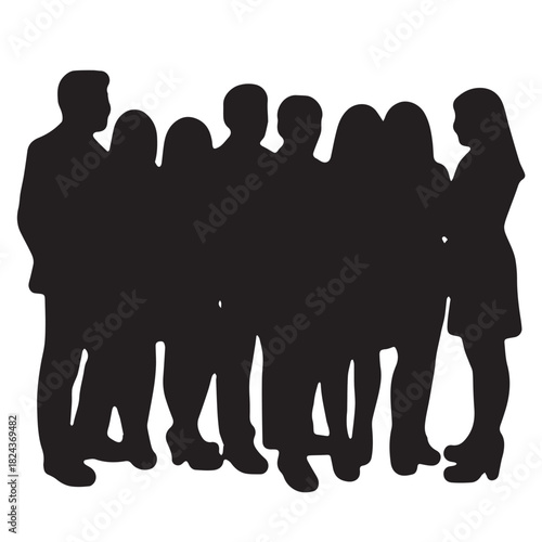 Business people , silhouettes, group of standing business men and women
