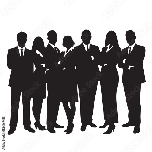 Business people , silhouettes, group of standing business men and women
