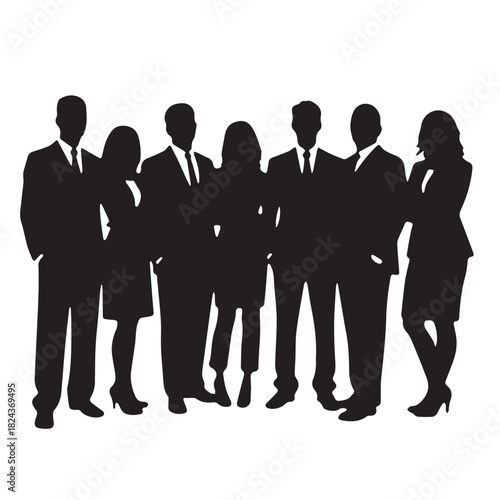 Business people , silhouettes, group of standing business men and women
