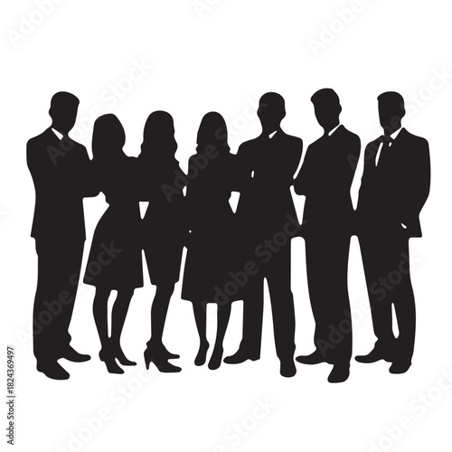 Business people , silhouettes, group of standing business men and women
