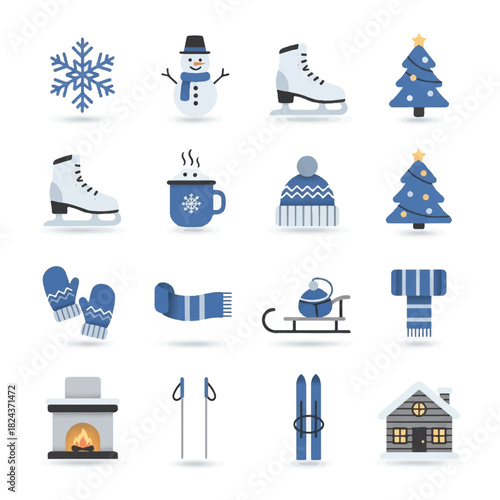 Winter Holiday Icons Festive Season Elements for Design.