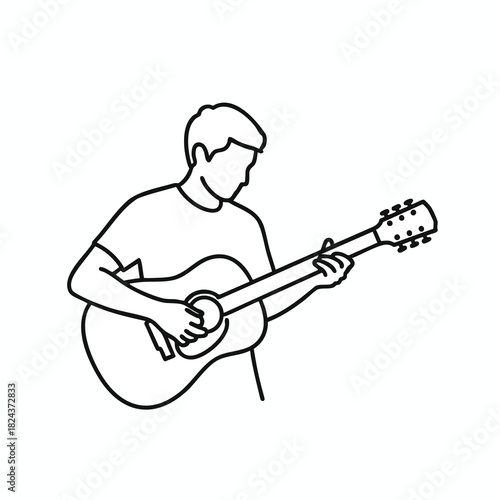 Man Playing Acoustic Guitar Simple Line Art Illustration