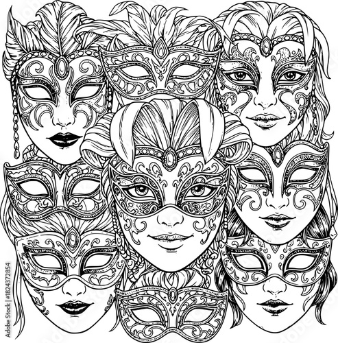 Masquerade Mask Collection: Intricate designs adorn the face, each mask exuding a sense of mystery and allure, offering a glimpse into the art of disguise and celebration.