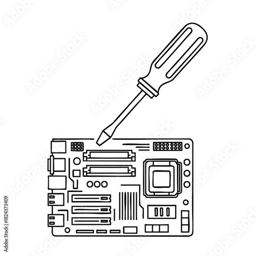 Screwdriver Repairing Computer Motherboard