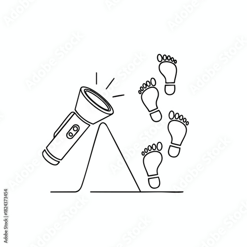 Flashlight Shining on Footprints in the Dark