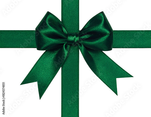 Elegant emerald ribbon bow on black background