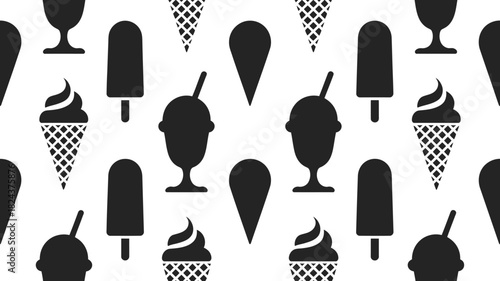 Seamless pattern of black and white ice cream icons vector illustration for textile design wrapping paper and backgrounds