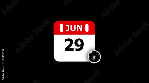 June 29th calendar page with a clock icon on a black background date