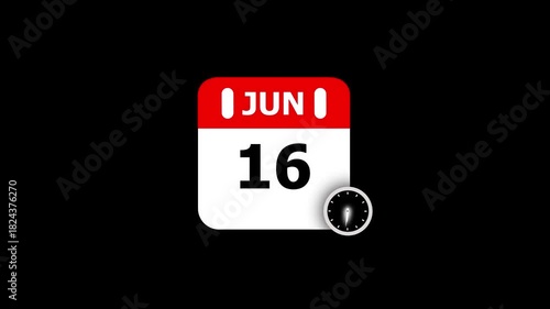June 16th calendar page with a clock icon on a black background date