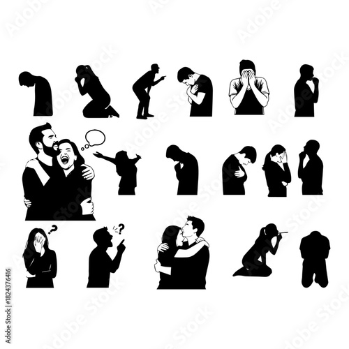 emotion of love , over thinking, sad, depression silhouette pack